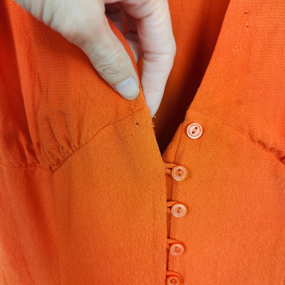 Aritzia Sunday Best Sandrine Dress Womens 6 Orange Mini Puff Sleeve Button Front - Picture 5 of 11